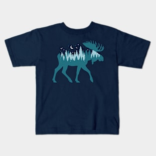 Moose Silhouette - Moose Wildlife Forest - Retro Moose Lover Kids T-Shirt